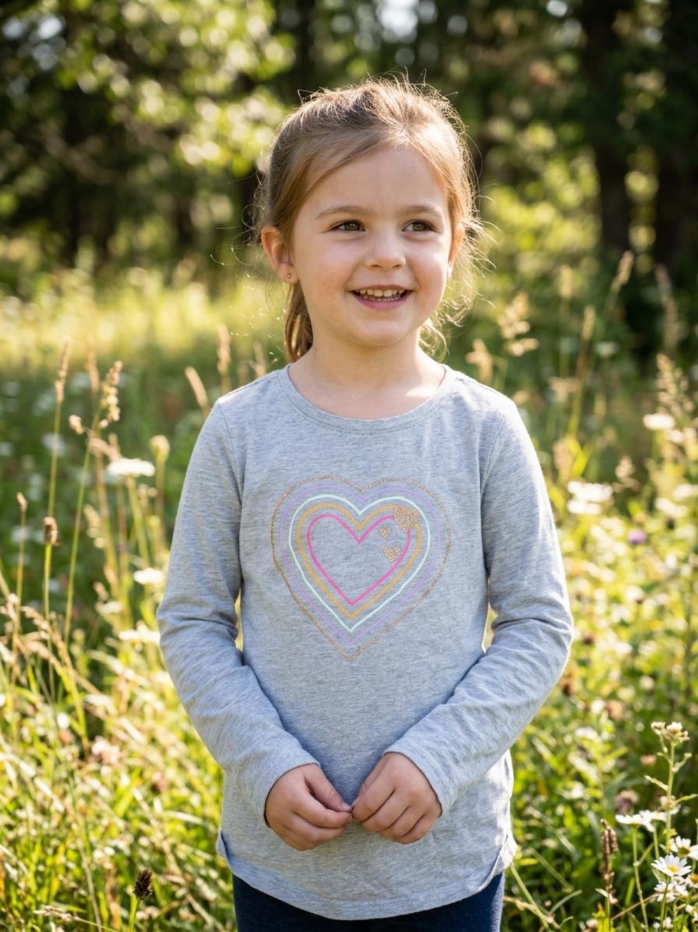 Cat & Jack Grey Long-Sleeve Tee with Colorful Heart